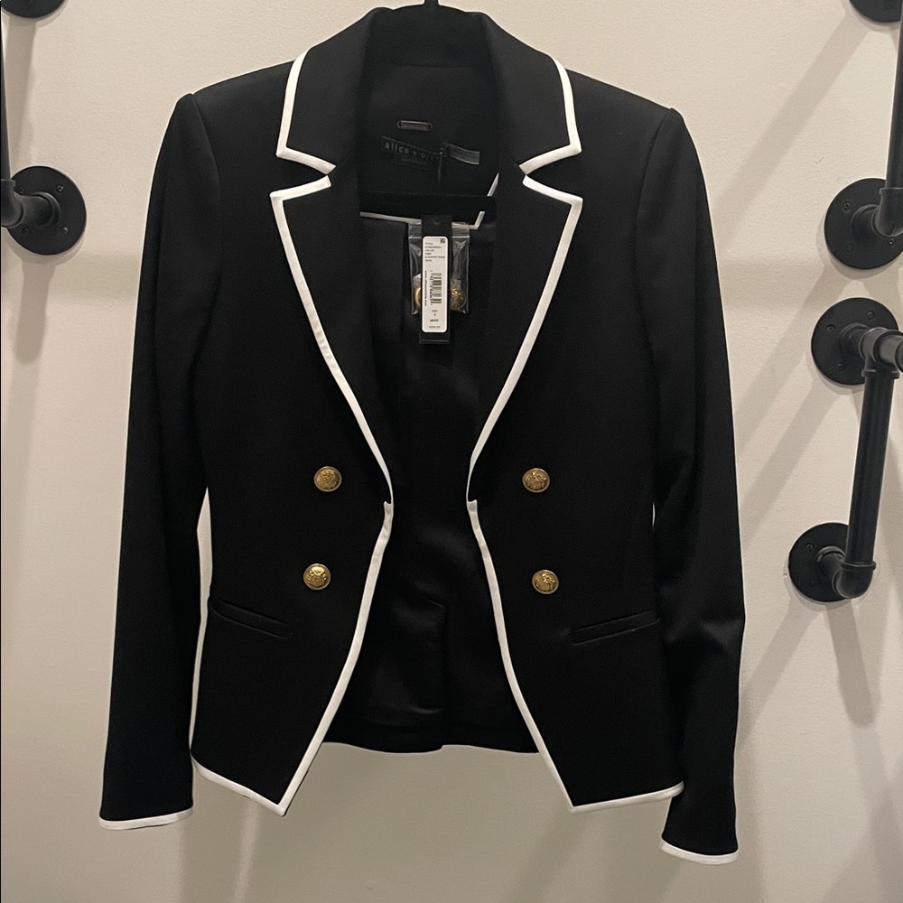 NWT Alice & Olivia Black Blazer with White Trim and Gold Buttons size 4